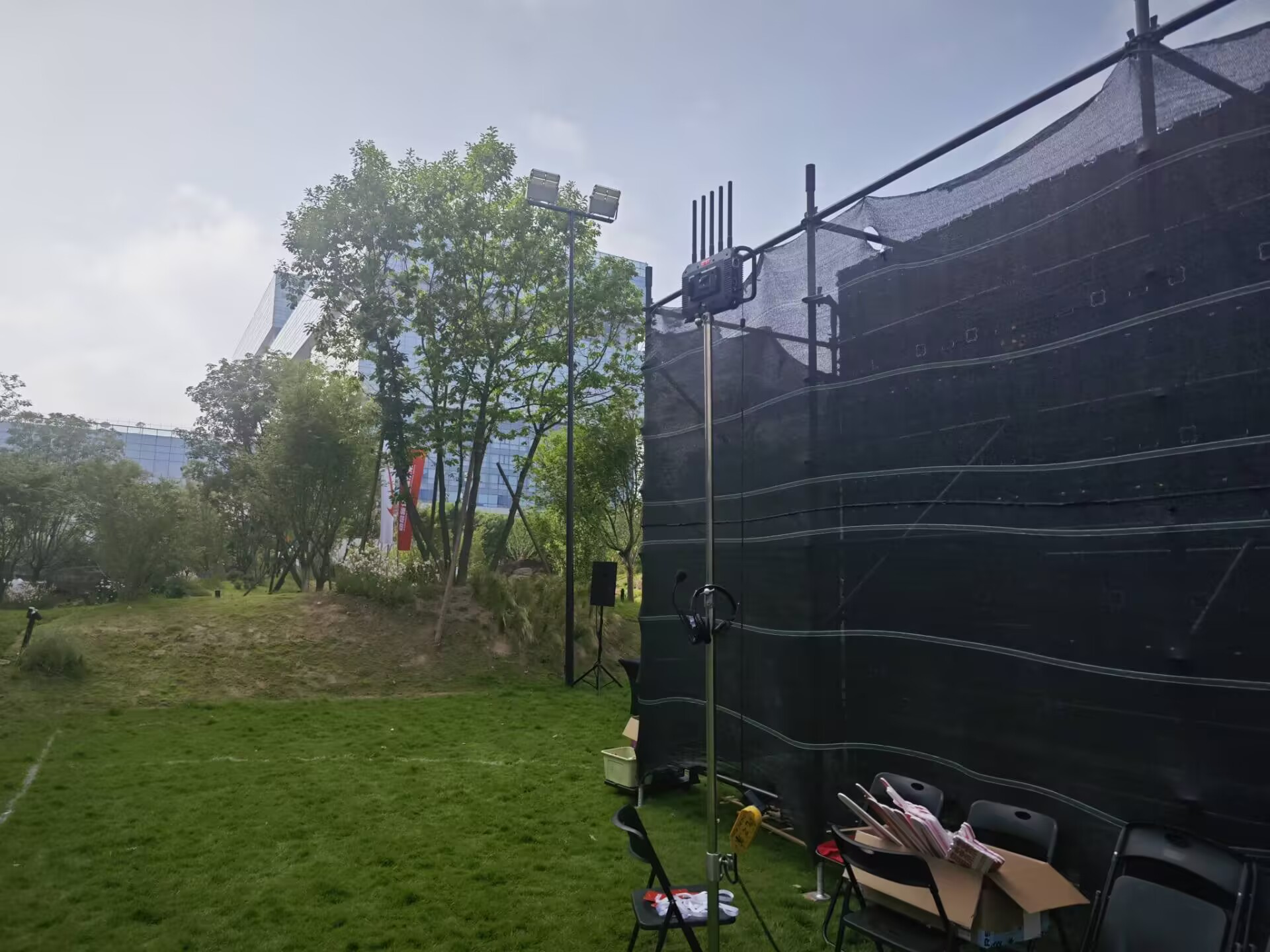 Planning Crew Communications for Large Outdoor Events: Survey, Base Station, Dead Zones and Returns